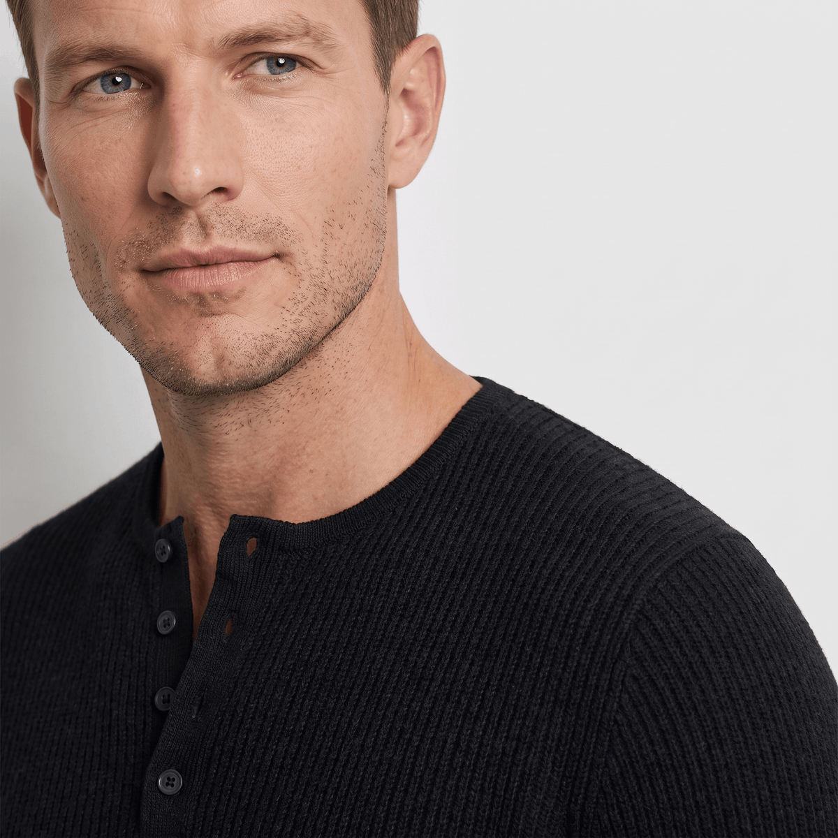 Cairo Button Placket Henley Sweater – Ribbed Knit Regular Fit Long Sleeve Pullover