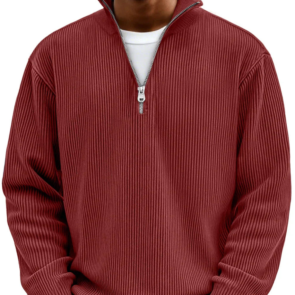 Men's Textured Knit Pullover with Quarter-Zip Collar