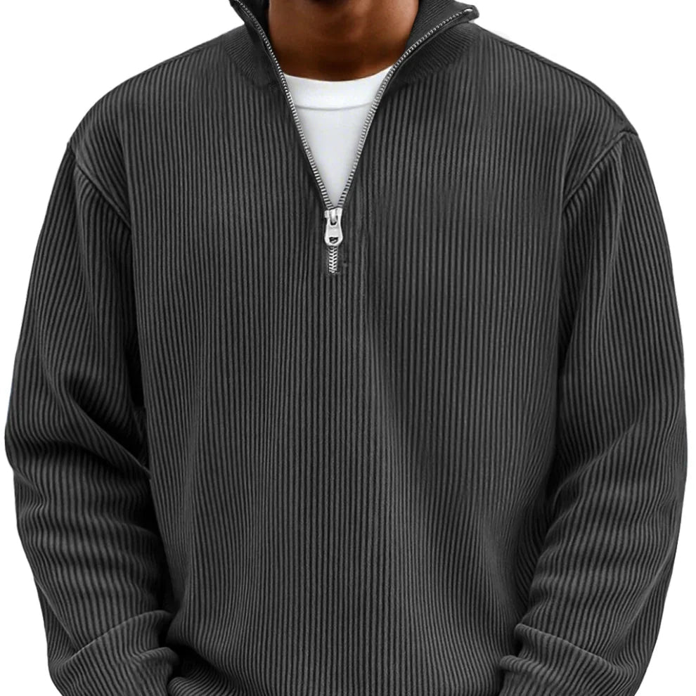 Men's Textured Knit Pullover with Quarter-Zip Collar