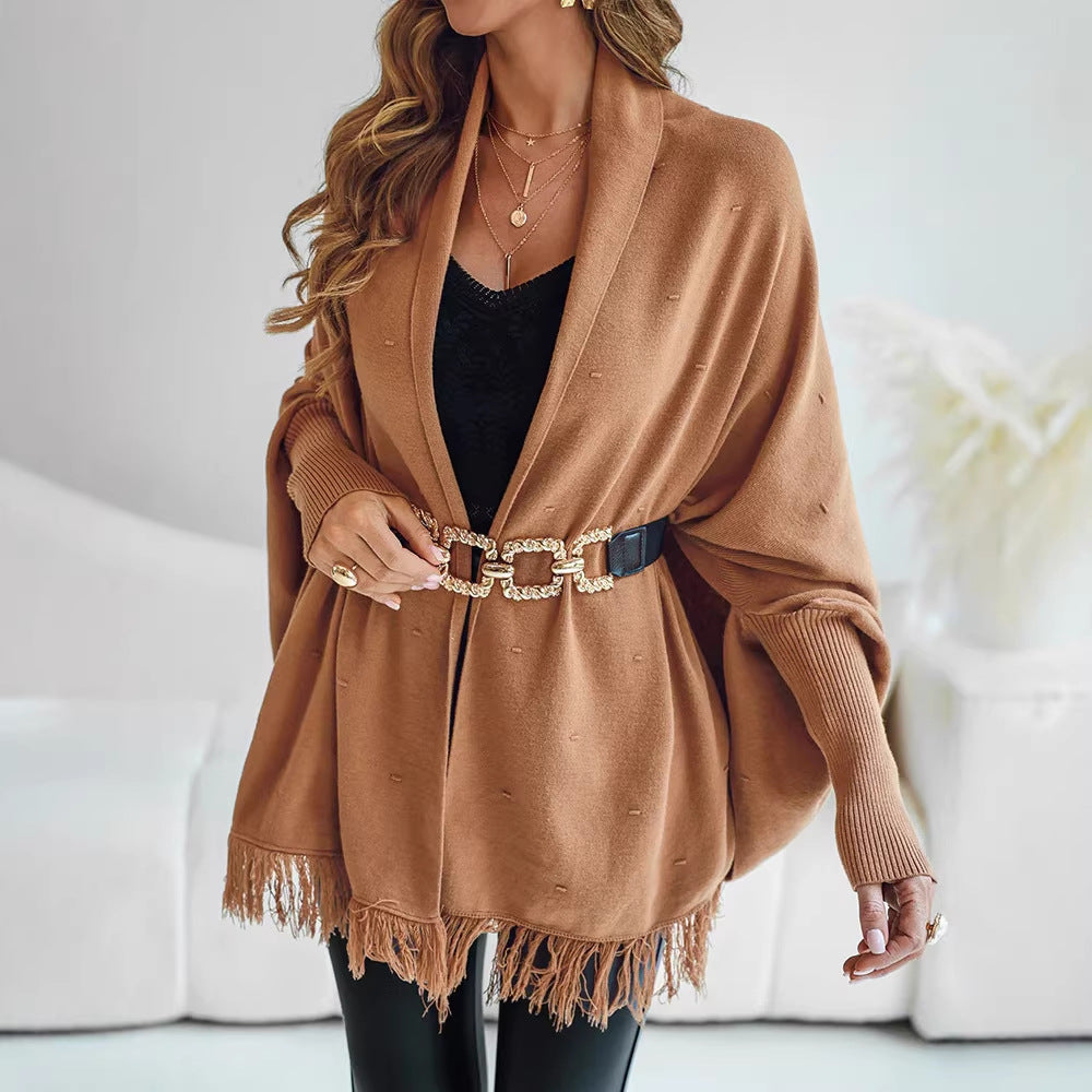 Cadence-Skye Fringe Hem Knit Poncho