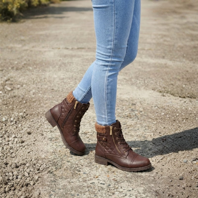 Women’s Lace-Up Ankle Boots with Knitted Cuff