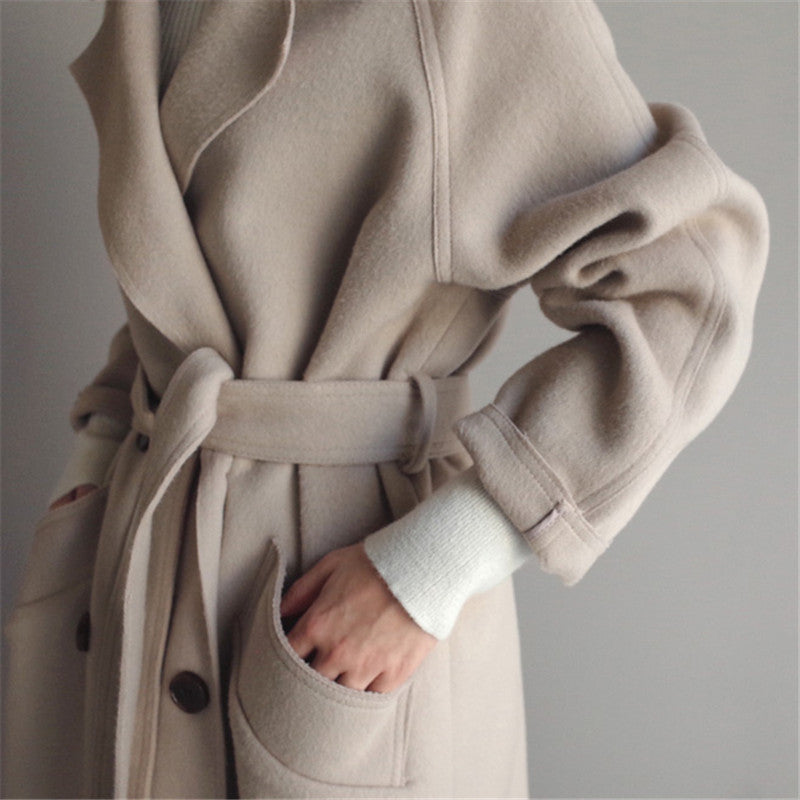Women's Wool Blend Coat | Double Breasted Long Coat