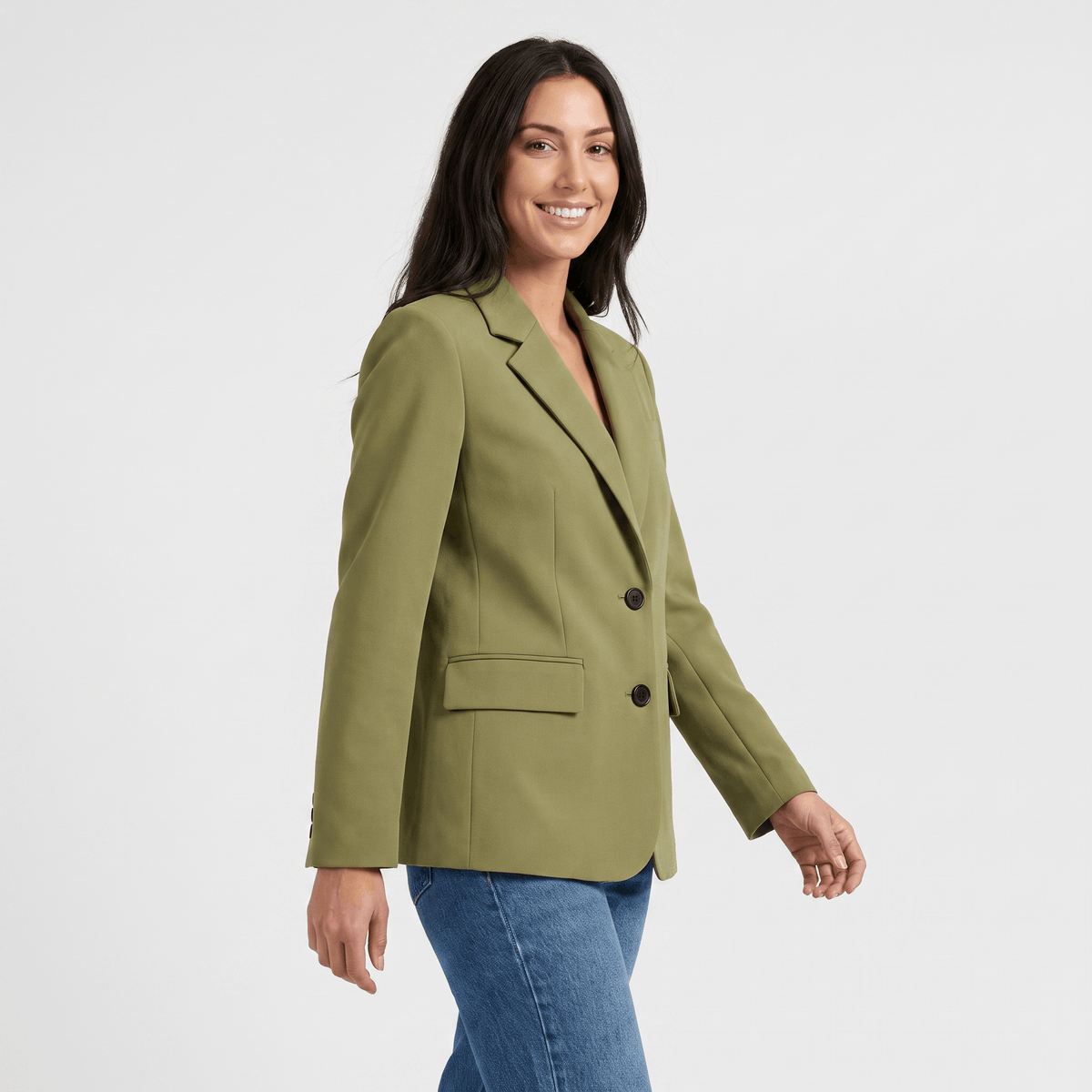 Caterina Tailored Blazer – Notch Lapel Smooth Woven Flap Pocket Single Breasted Suit Jacket