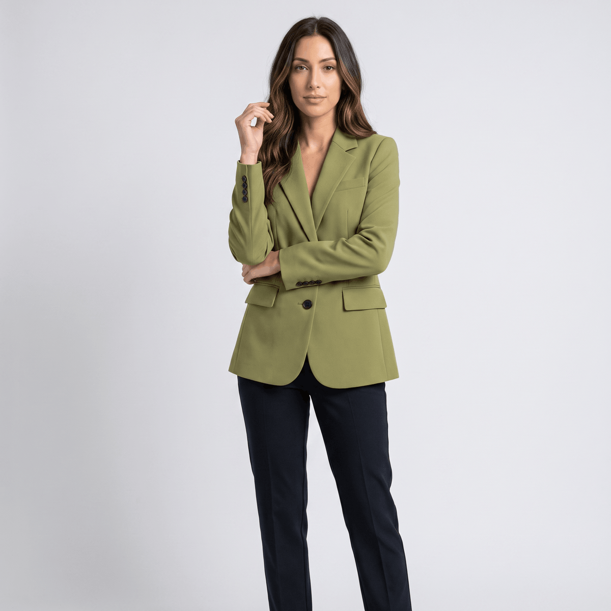 Caterina Tailored Blazer – Notch Lapel Smooth Woven Flap Pocket Single Breasted Suit Jacket