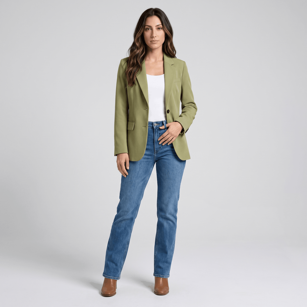 Caterina Tailored Blazer – Notch Lapel Smooth Woven Flap Pocket Single Breasted Suit Jacket