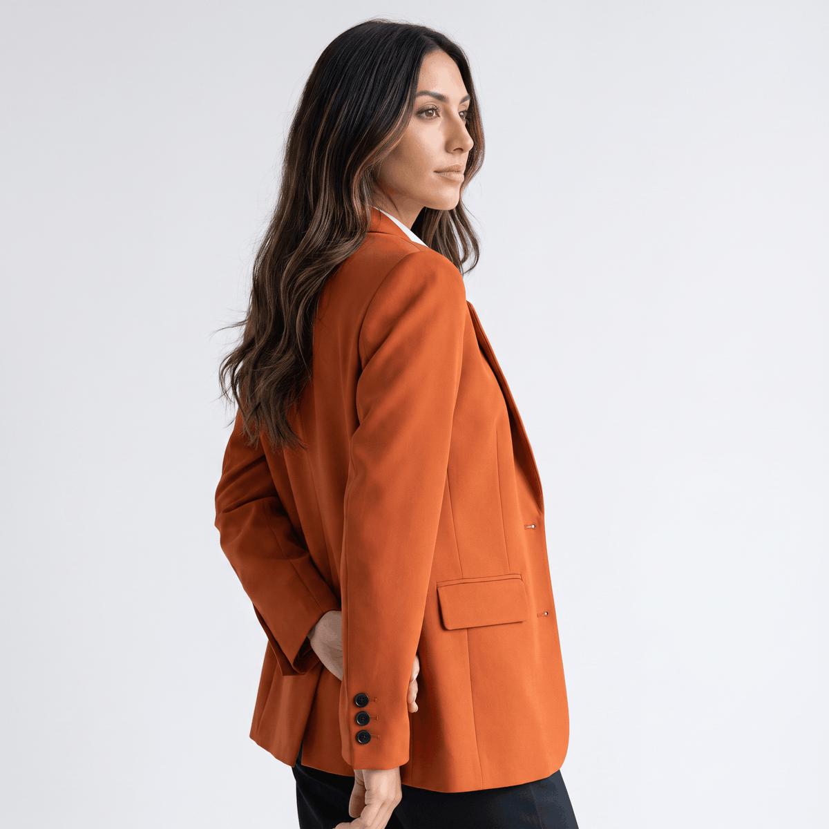 Caterina Tailored Blazer – Notch Lapel Smooth Woven Flap Pocket Single Breasted Suit Jacket
