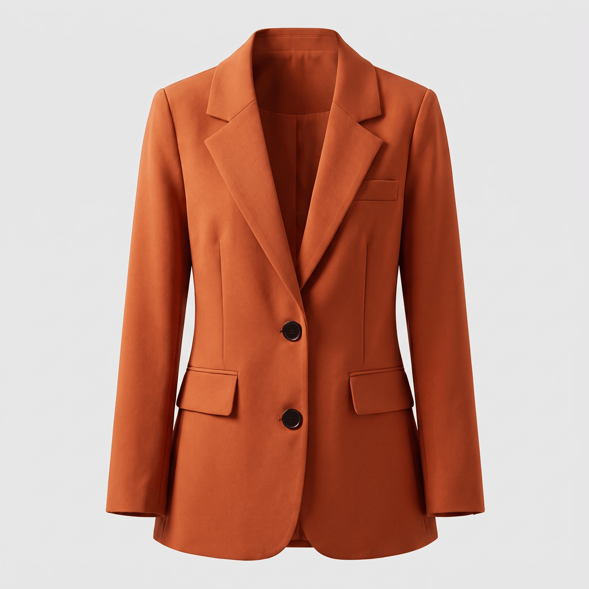 Caterina Tailored Blazer – Notch Lapel Smooth Woven Flap Pocket Single Breasted Suit Jacket
