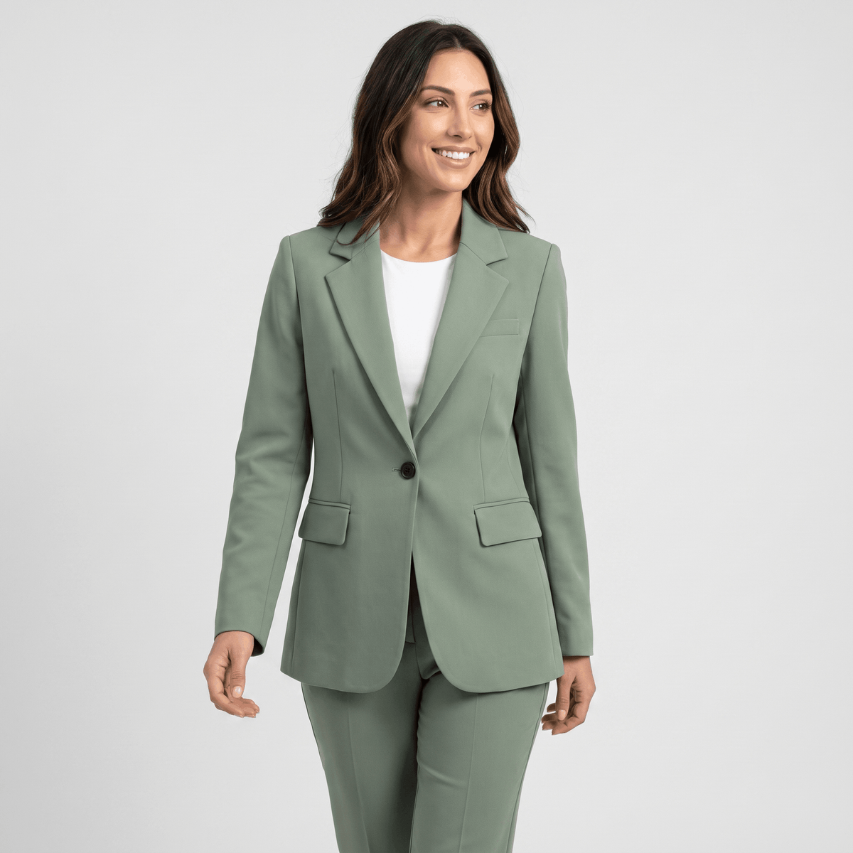 Caterina Tailored Blazer – Notch Lapel Smooth Woven Flap Pocket Single Breasted Suit Jacket