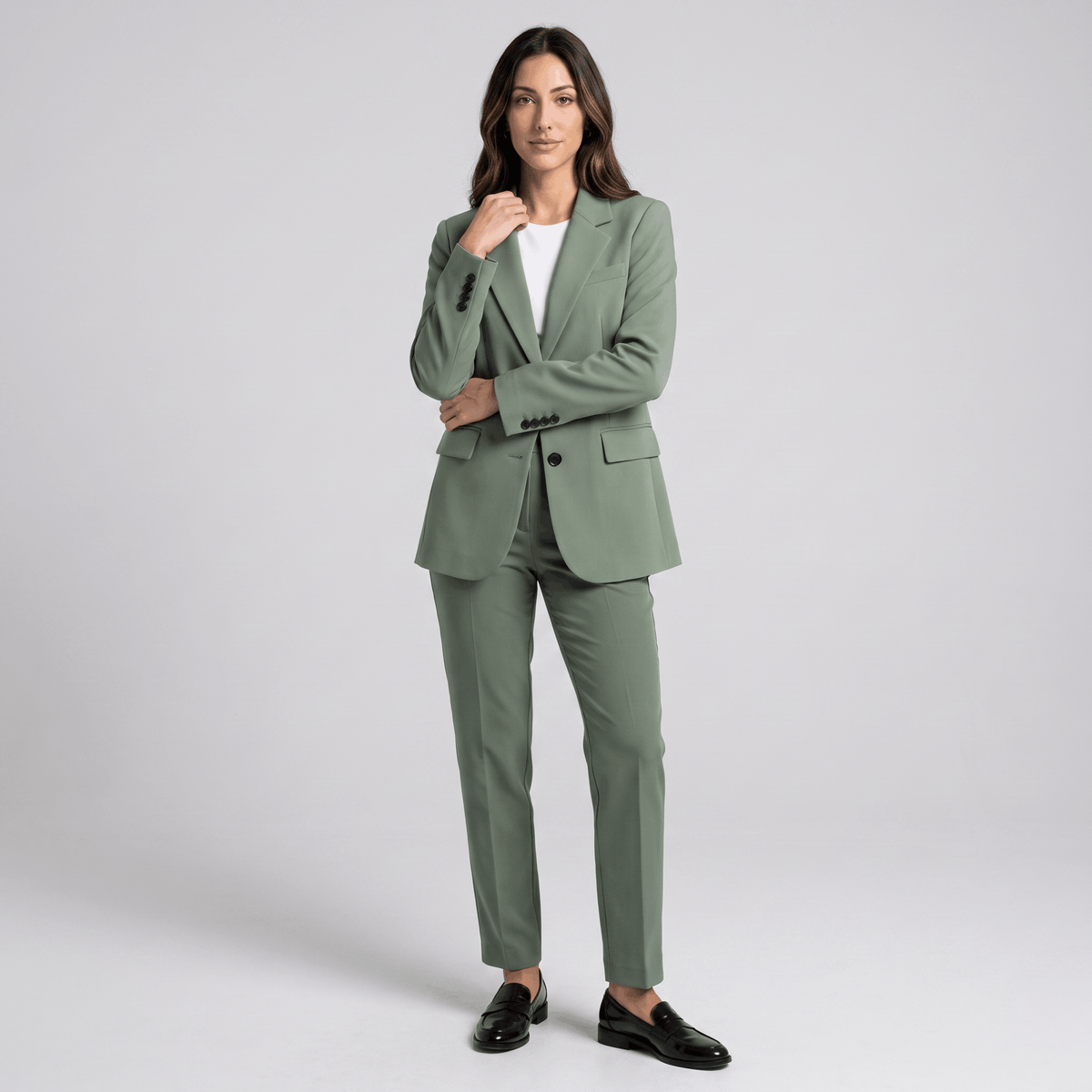 Caterina Tailored Blazer – Notch Lapel Smooth Woven Flap Pocket Single Breasted Suit Jacket