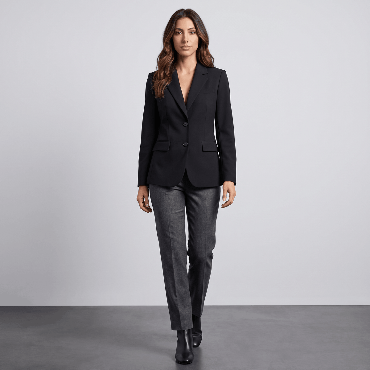 Caterina Tailored Blazer – Notch Lapel Smooth Woven Flap Pocket Single Breasted Suit Jacket