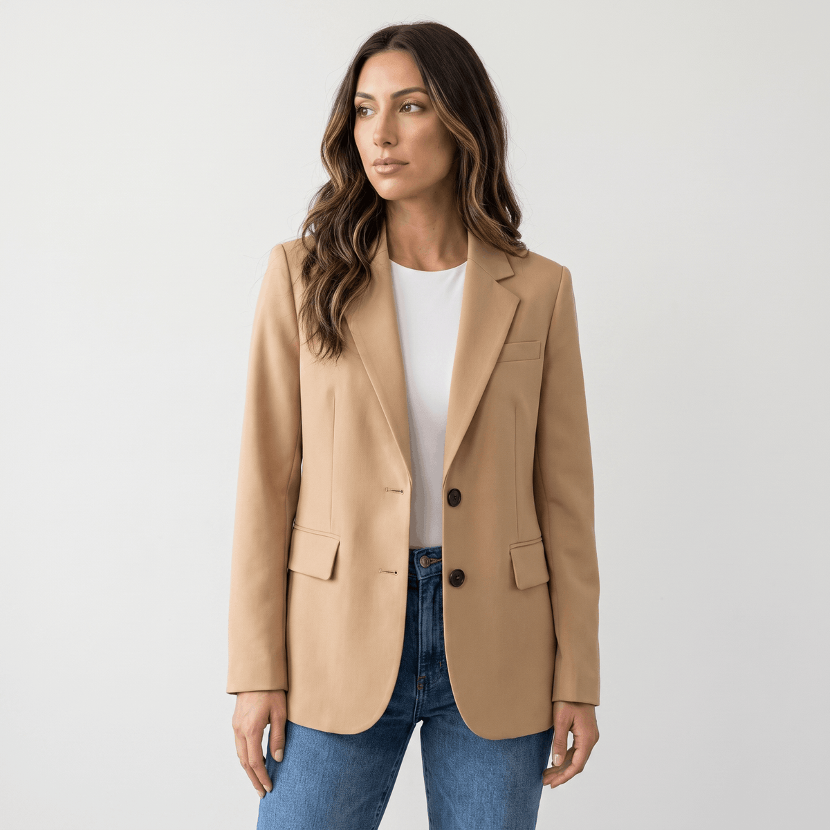 Caterina Tailored Blazer – Notch Lapel Smooth Woven Flap Pocket Single Breasted Suit Jacket