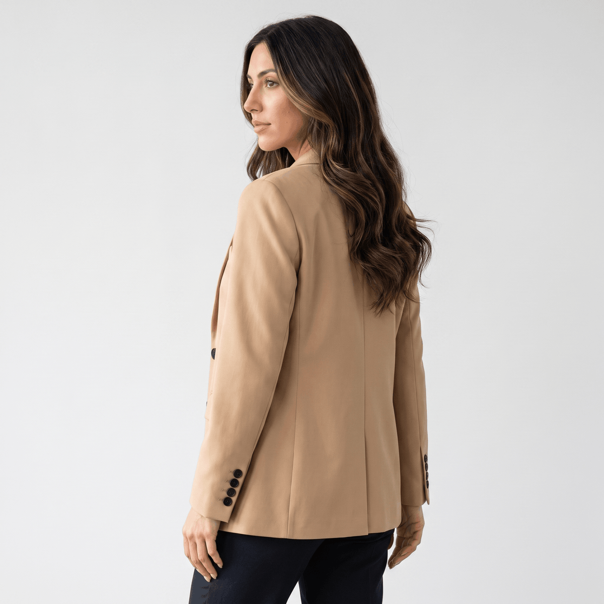 Caterina Tailored Blazer – Notch Lapel Smooth Woven Flap Pocket Single Breasted Suit Jacket