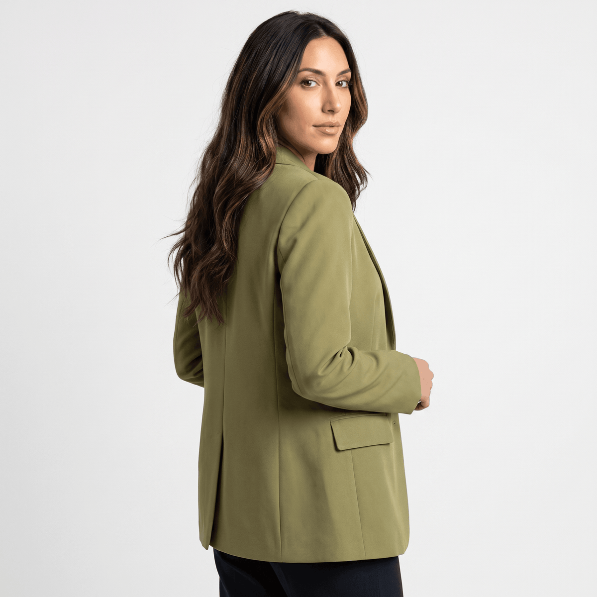 Caterina Tailored Blazer – Notch Lapel Smooth Woven Flap Pocket Single Breasted Suit Jacket