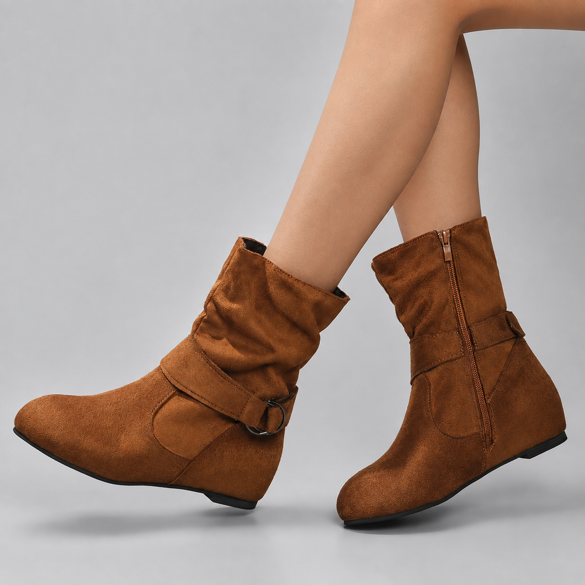 Women's Slouch Ankle Boots | Side Zip Wedge Heel