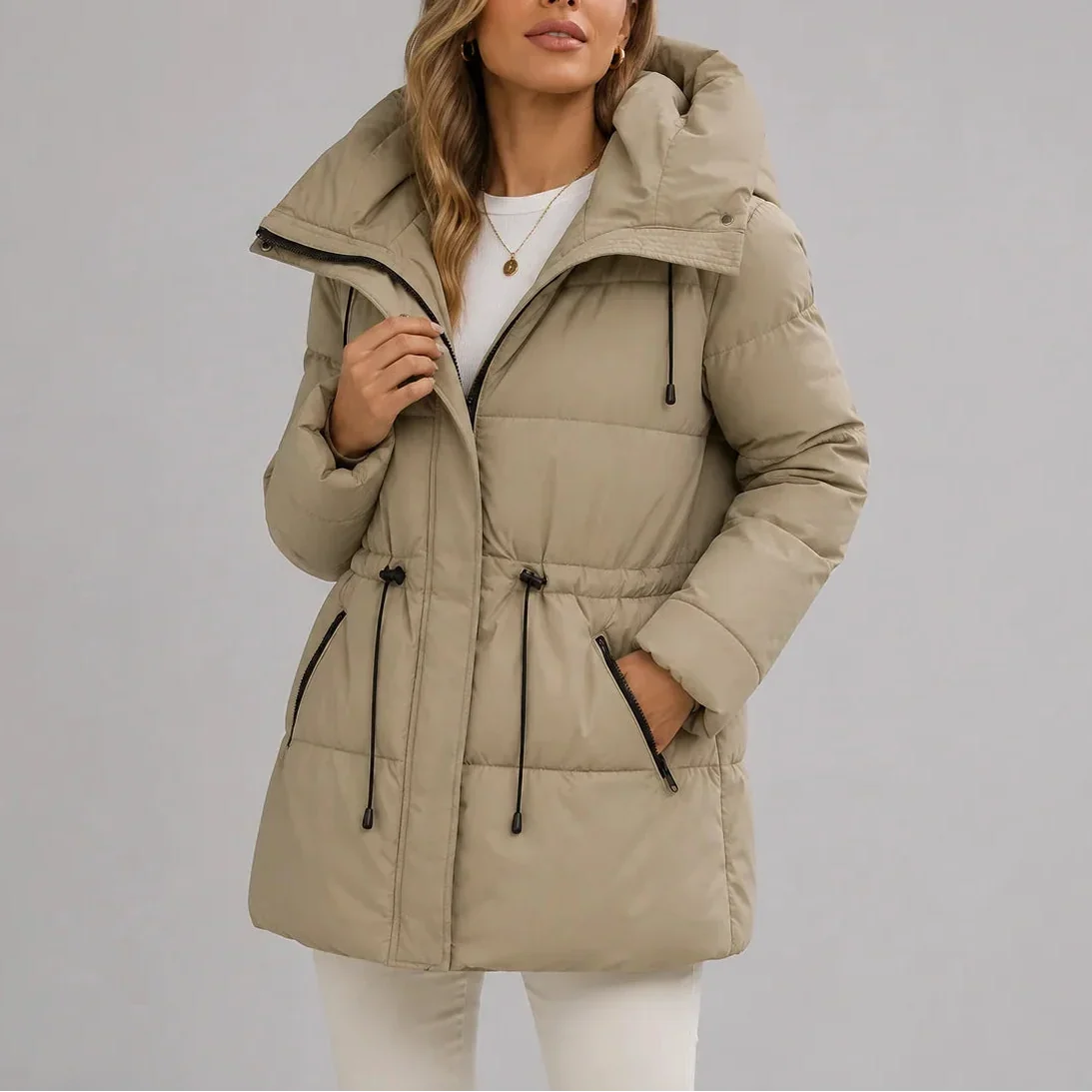 Sanne | Hooded Drawstring Waist Puffer Coat