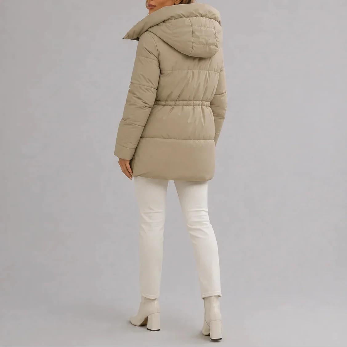 Sanne | Hooded Drawstring Waist Puffer Coat