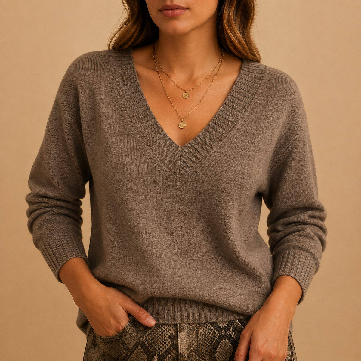 Zoe-Jane Ribbed V-Neck Sweater