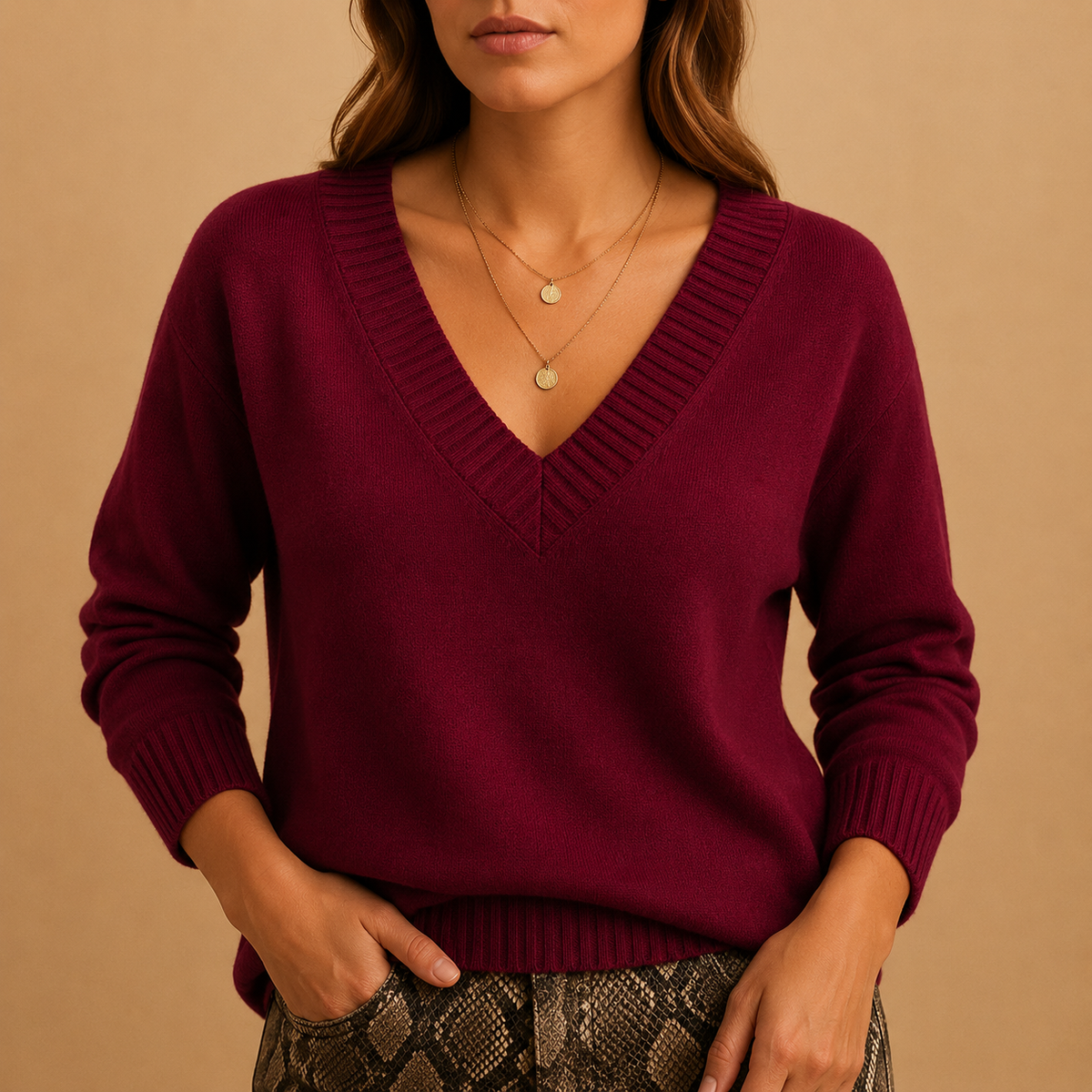 Zoe-Jane Ribbed V-Neck Sweater