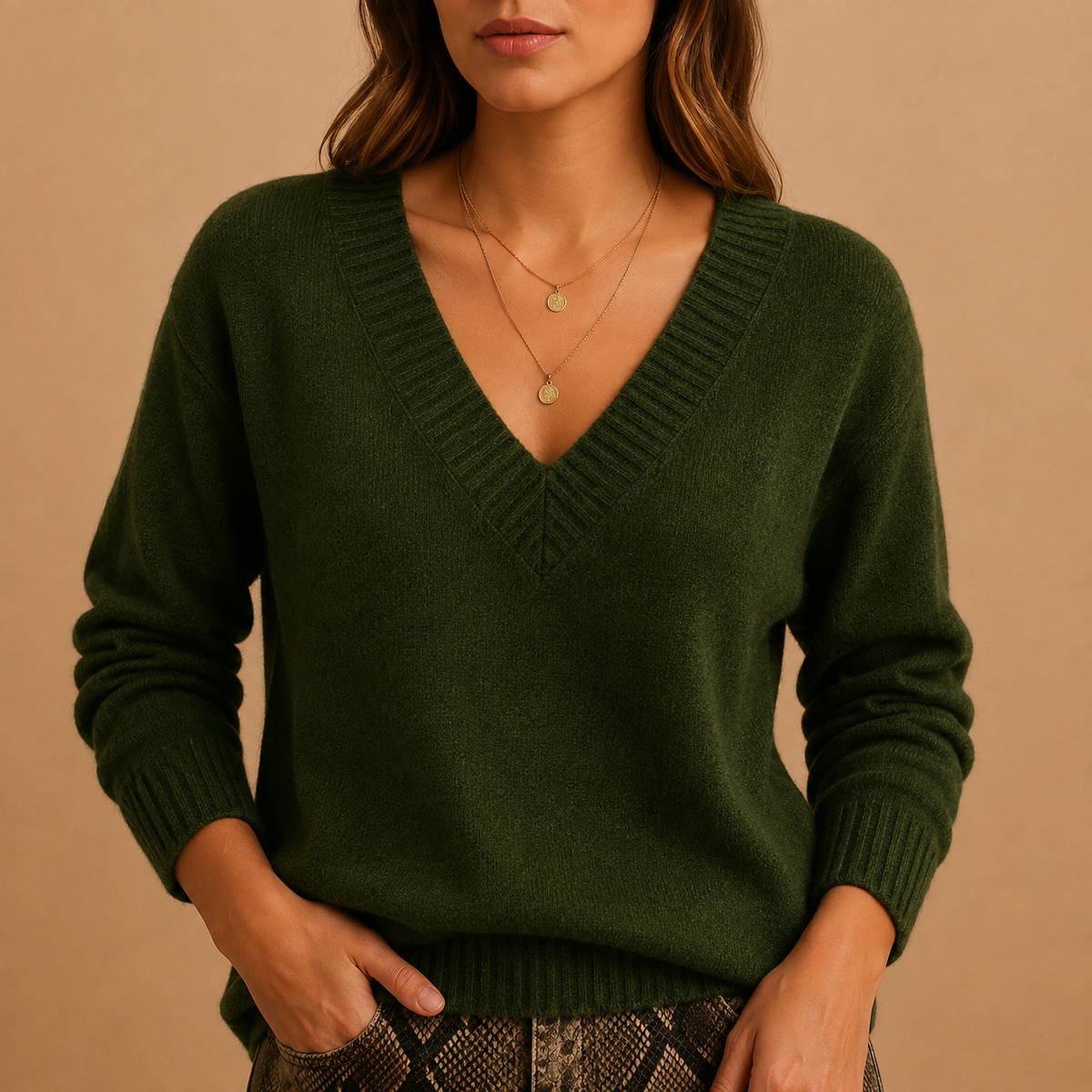 Zoe-Jane Ribbed V-Neck Sweater
