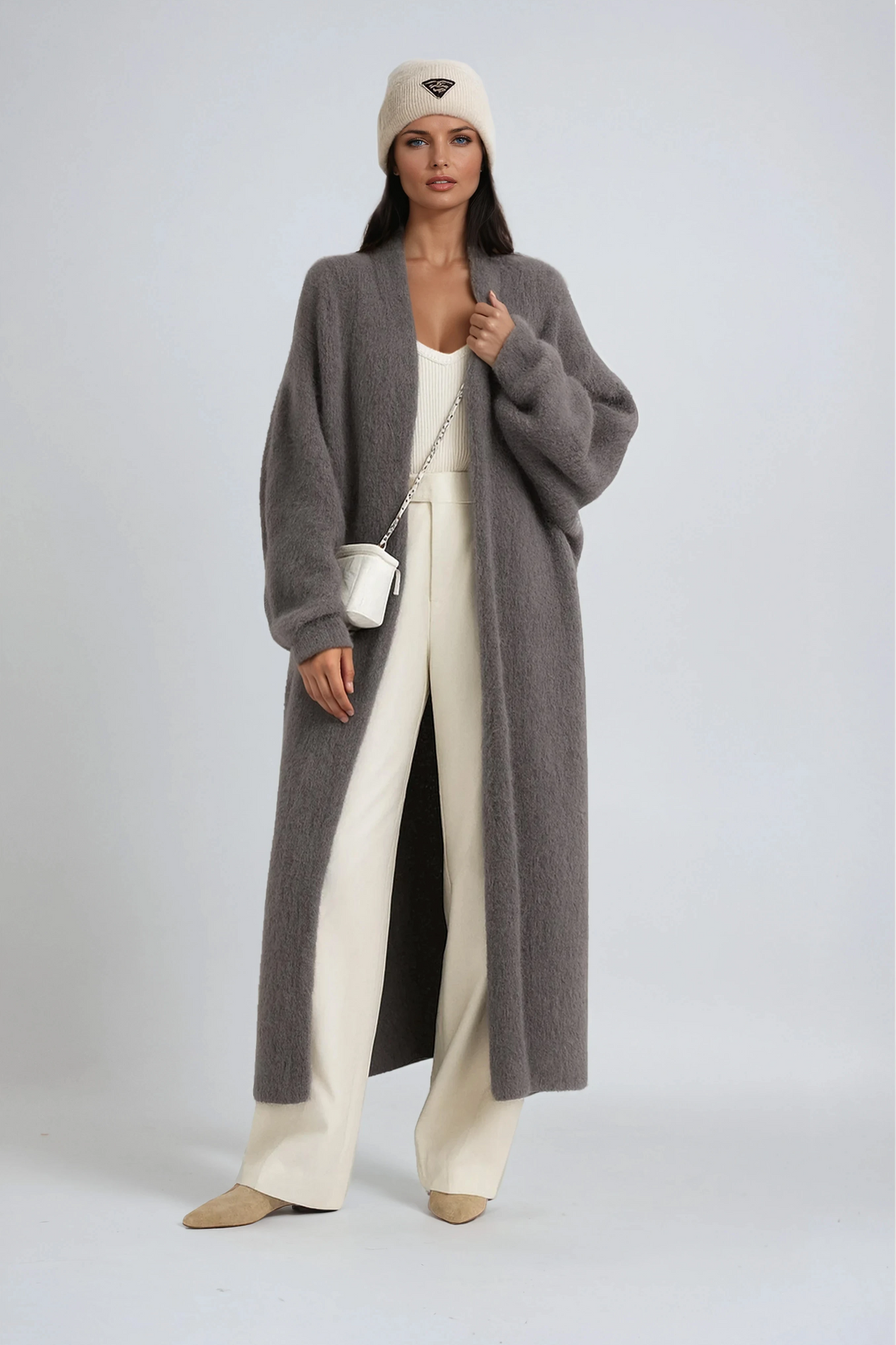 Women's Longline Open-Front Knitted Cardigan with Relaxed Sleeves – Soft Cosy Layer for Autumn and Winter