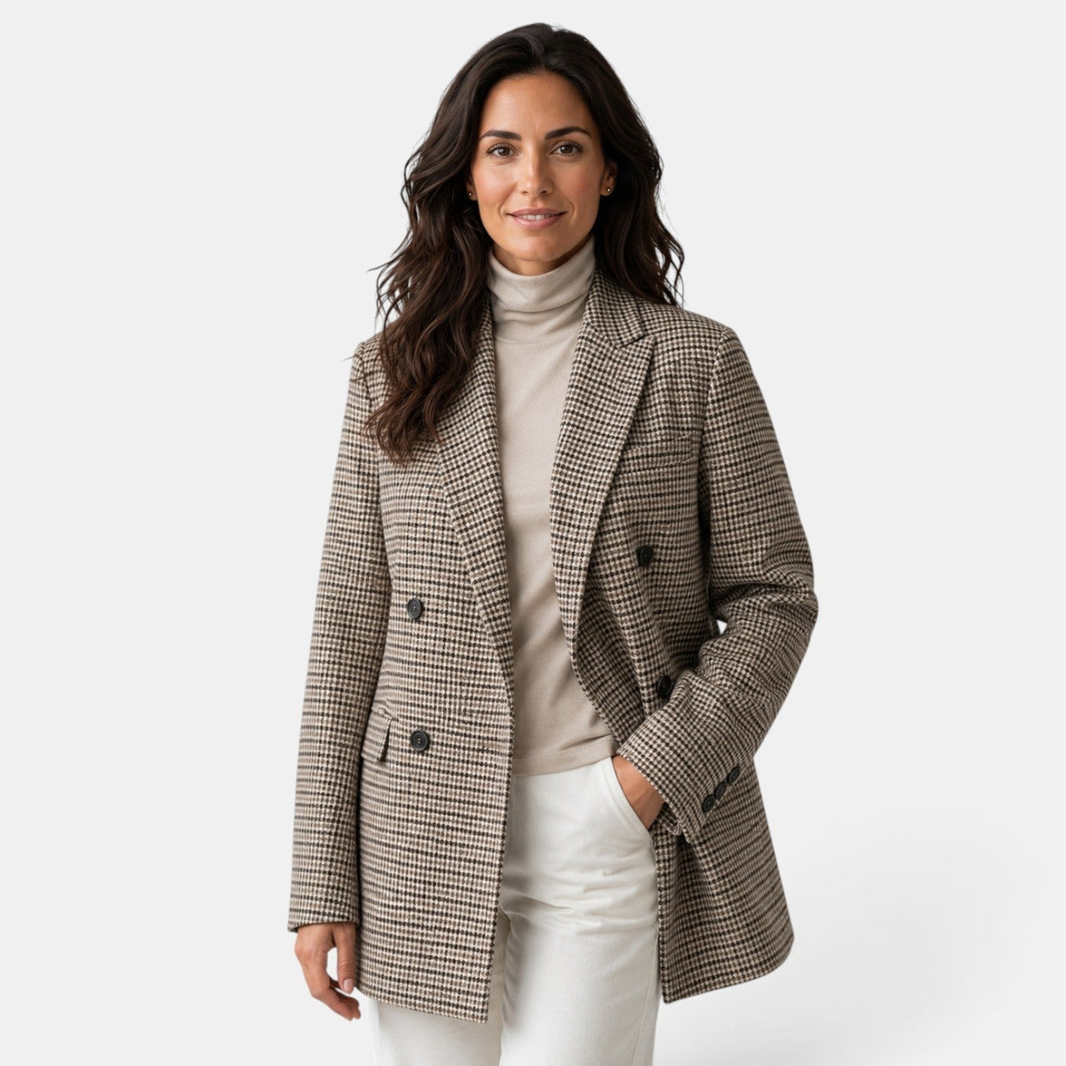 Women’s Checked Double-Breasted Longline Blazer