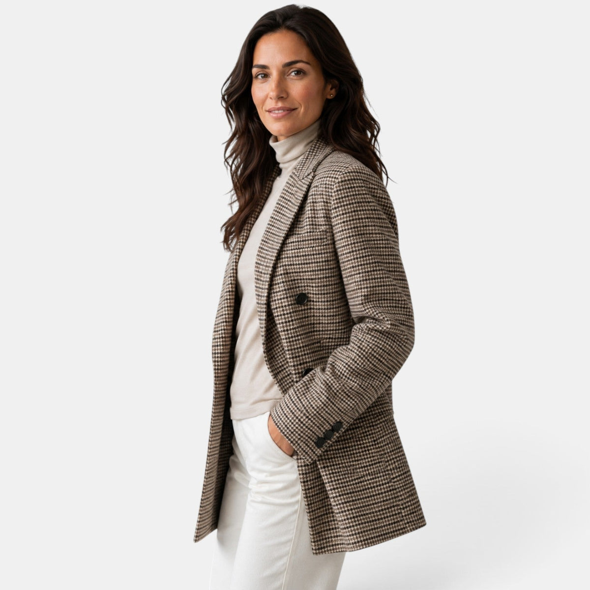 Women’s Checked Double-Breasted Longline Blazer