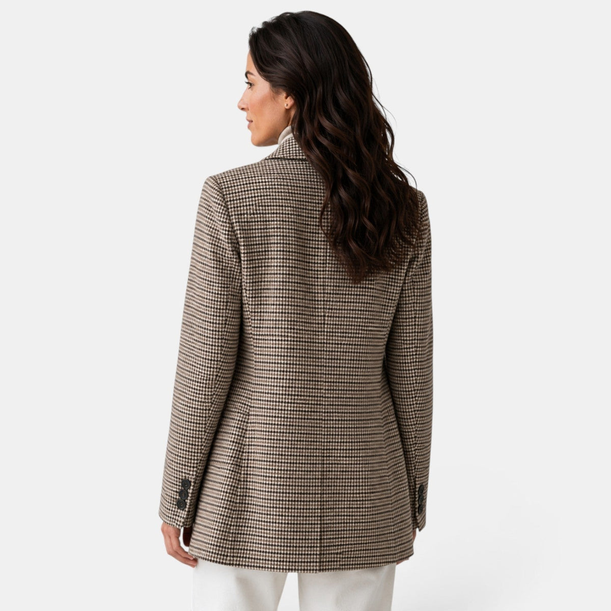 Women’s Checked Double-Breasted Longline Blazer