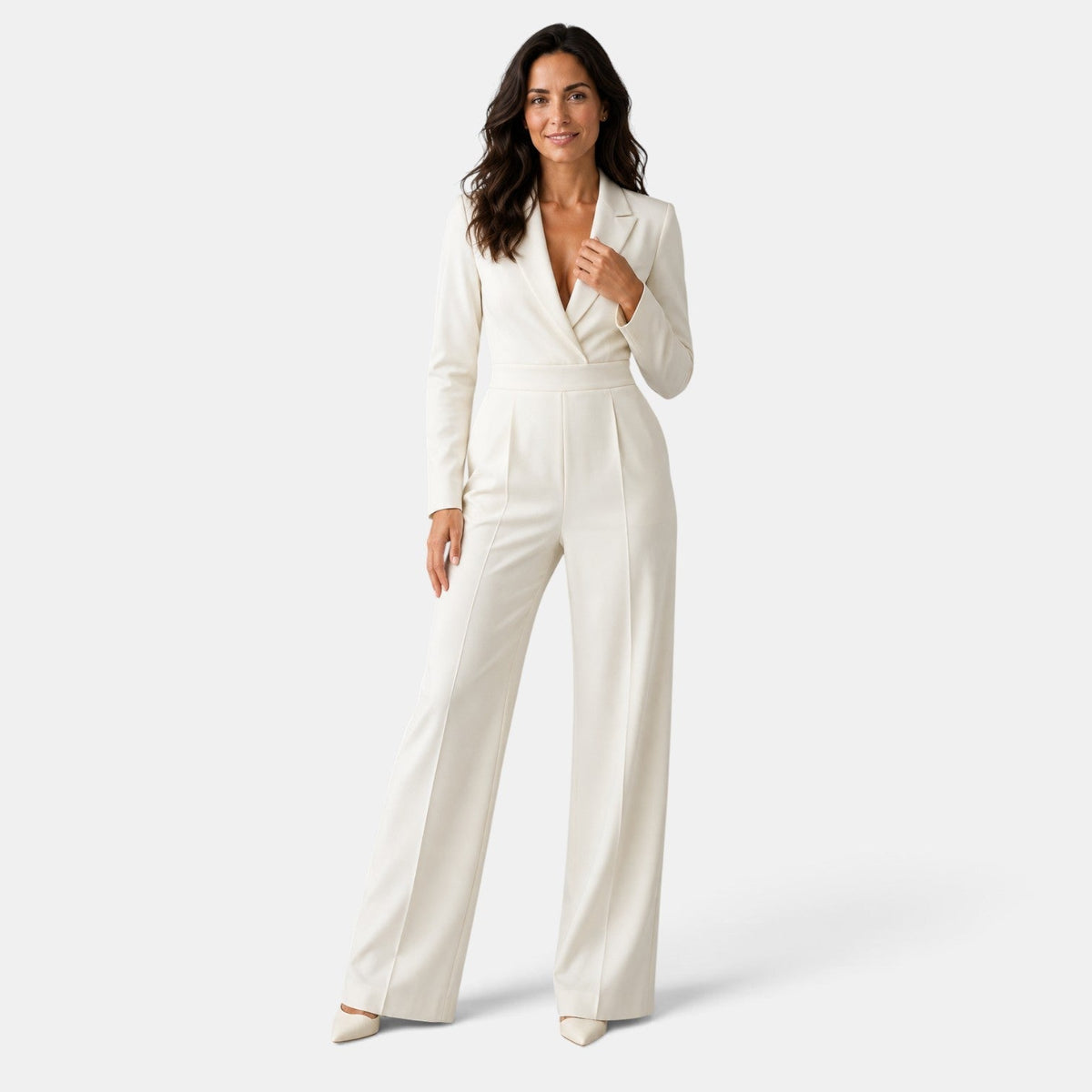 Women’s Tailored Wide-Leg Jumpsuit with Blazer Collar