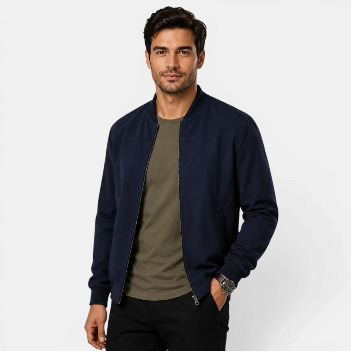 Men's Lightweight Bomber Jacket | Ribbed Casual Outerwear