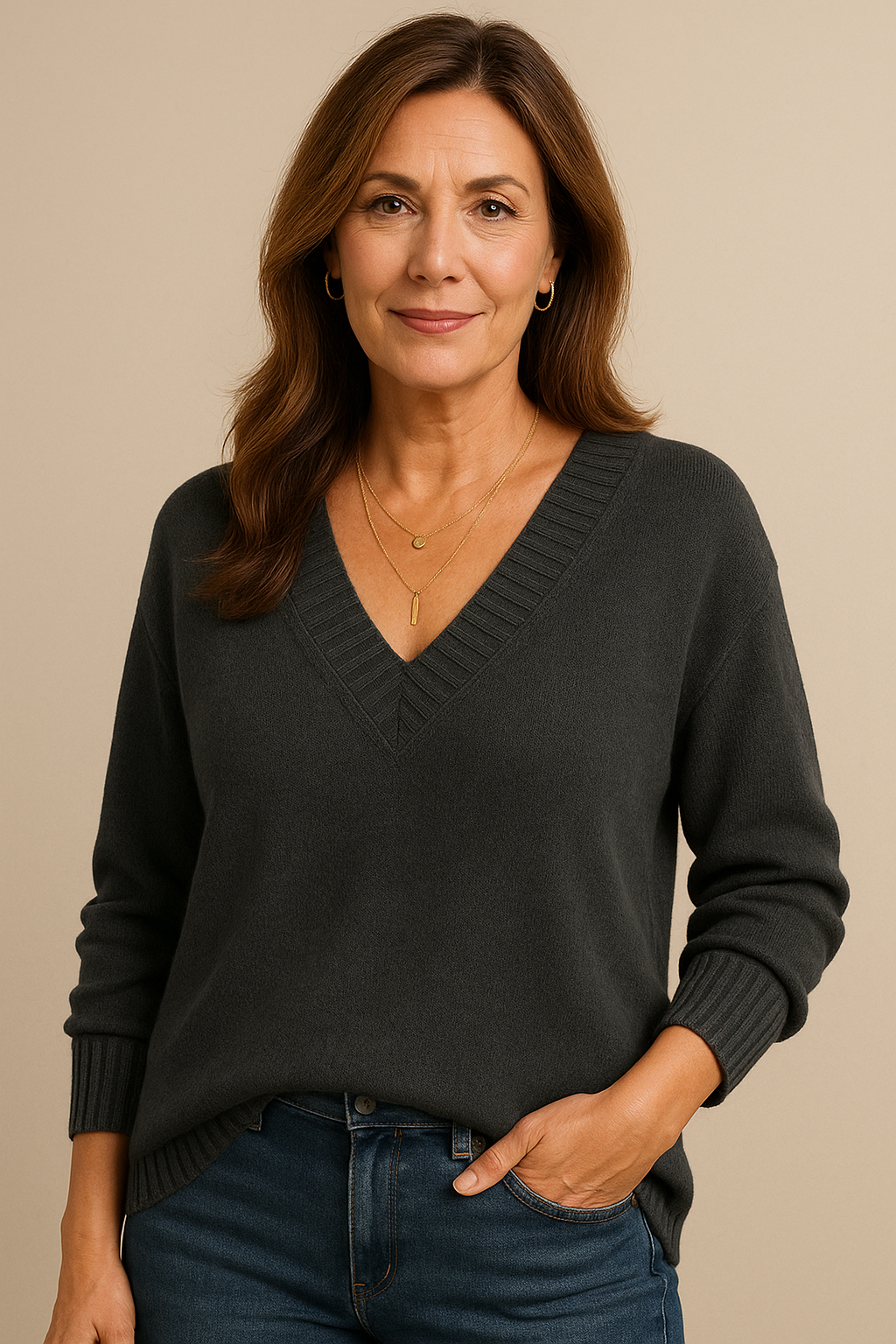 Marisha | Deep V-Neck Ribbed Collar Sweater