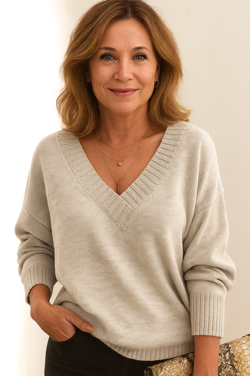 Marisha | Deep V-Neck Ribbed Collar Sweater