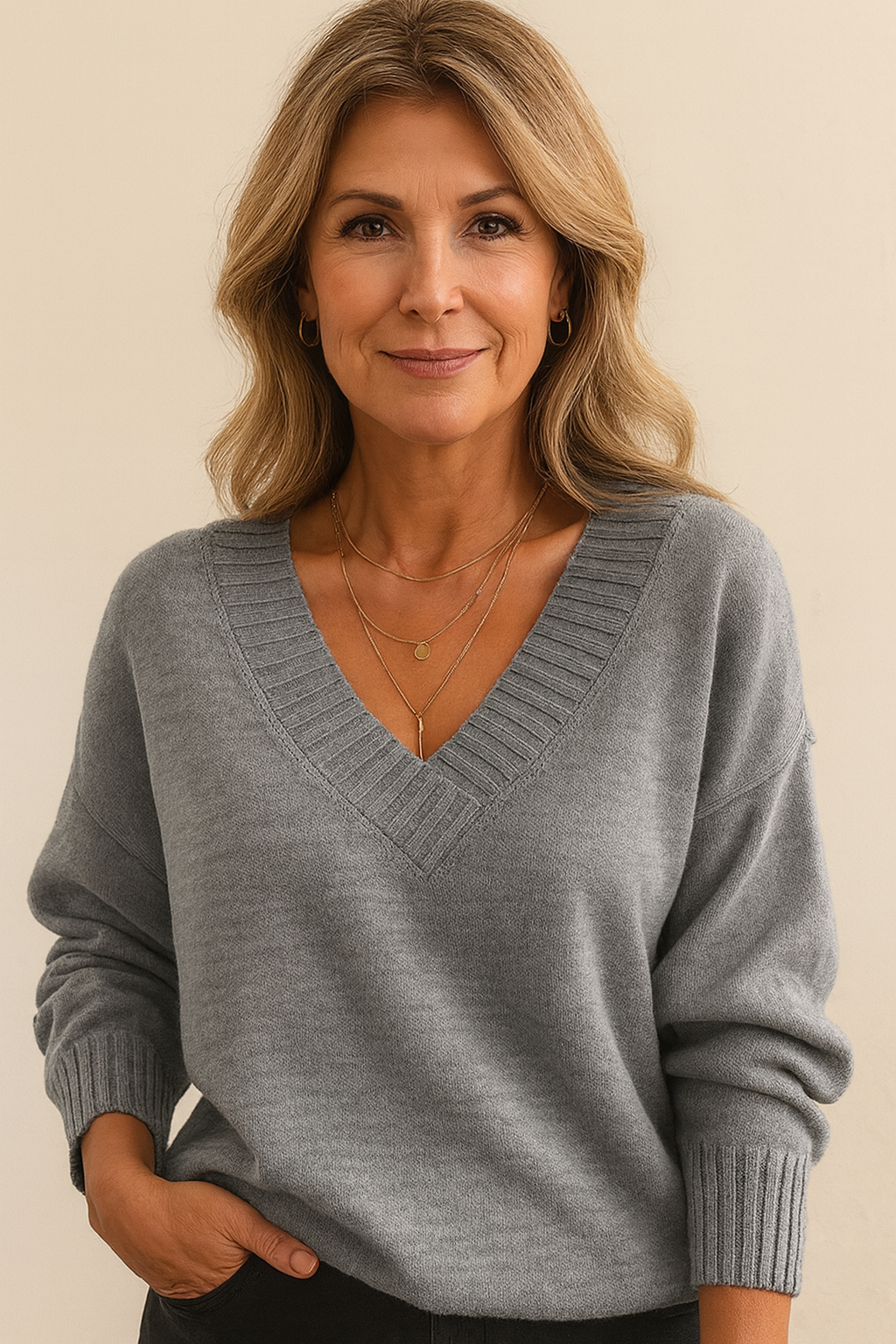 Marisha | Deep V-Neck Ribbed Collar Sweater