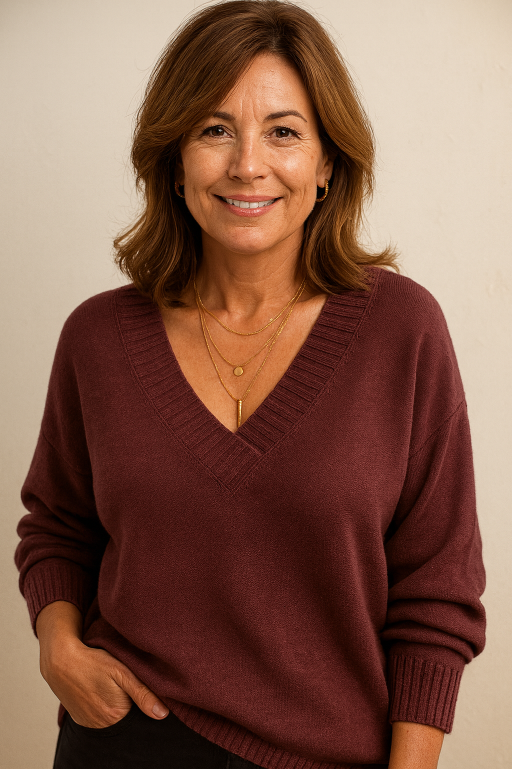 Marisha | Deep V-Neck Ribbed Collar Sweater