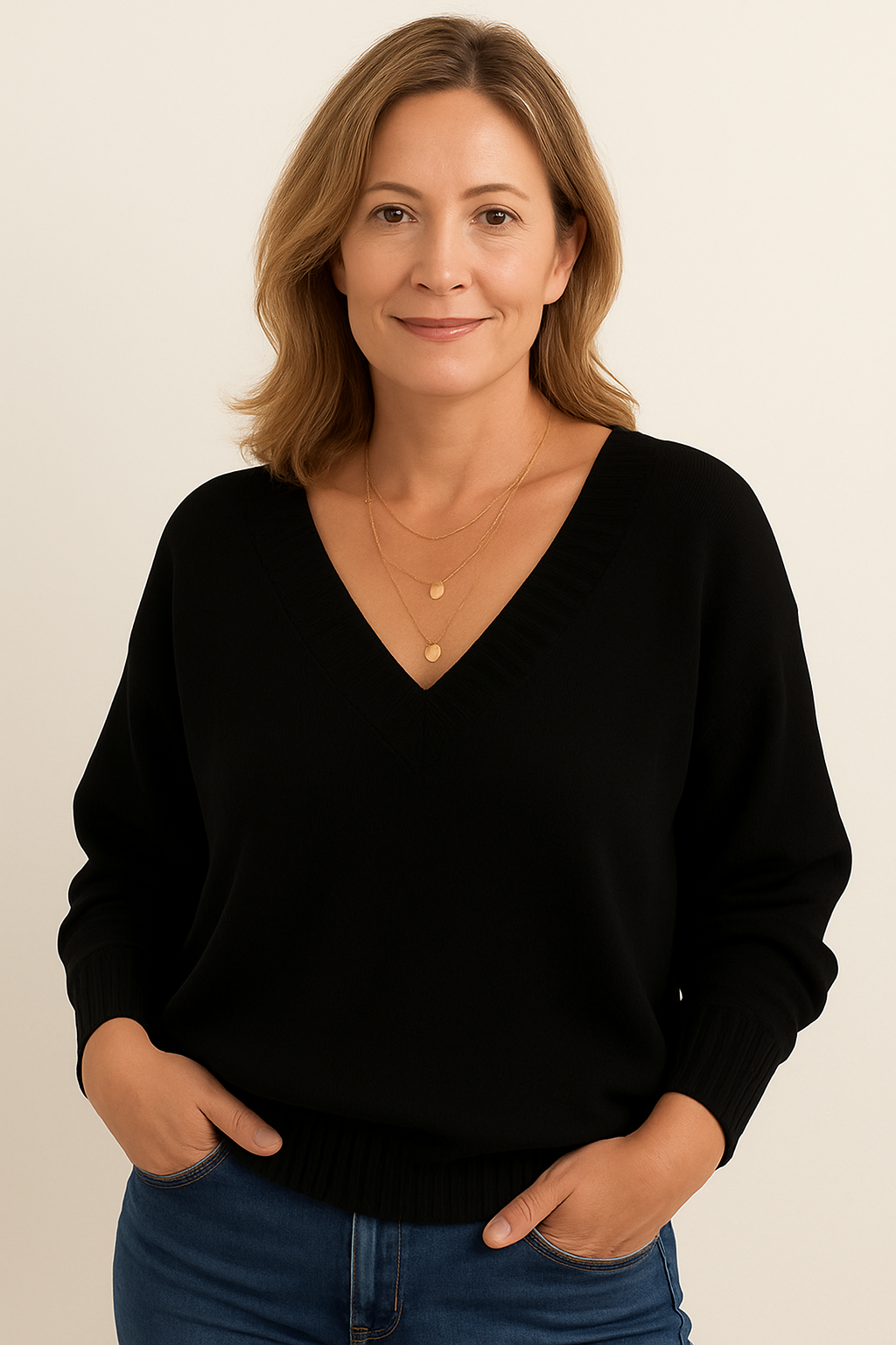 Marisha | Deep V-Neck Ribbed Collar Sweater