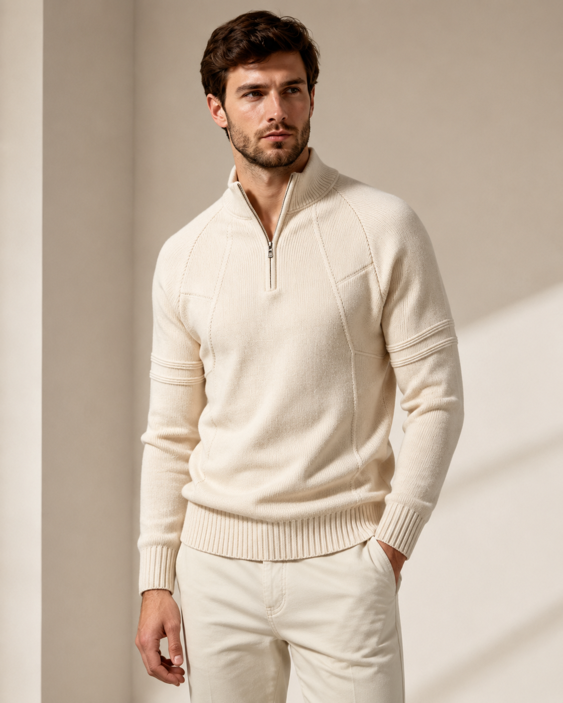 Men's Half-Zip Knit Jumper with Ribbed Hem