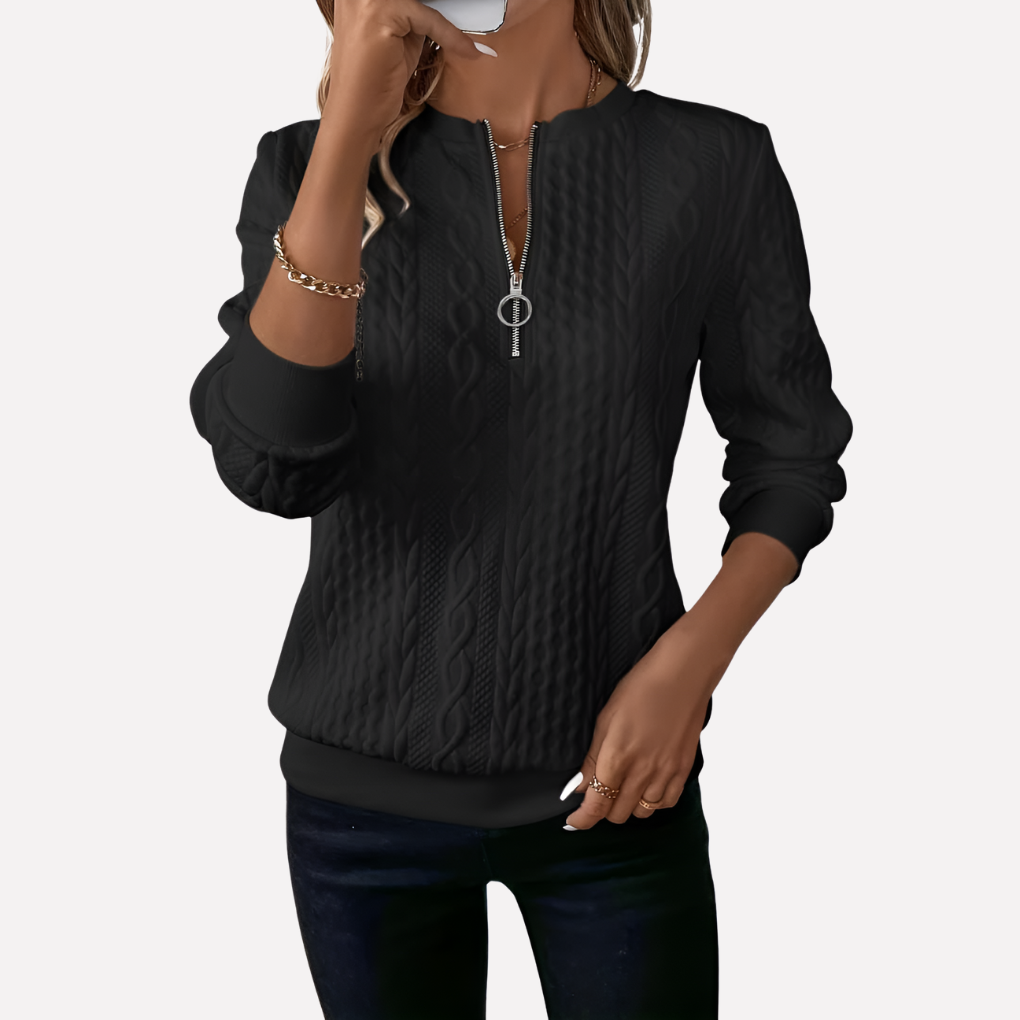 Women’s Cable Knit Pullover with Zippered Neckline