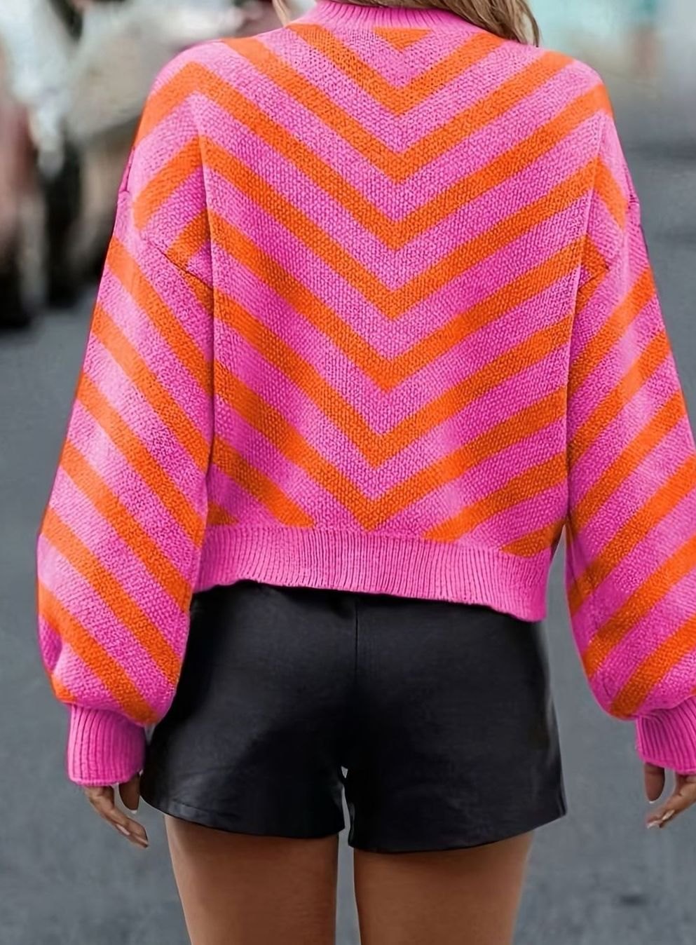 Uma-Claire Chevron Stripe Puff Sleeve Sweater