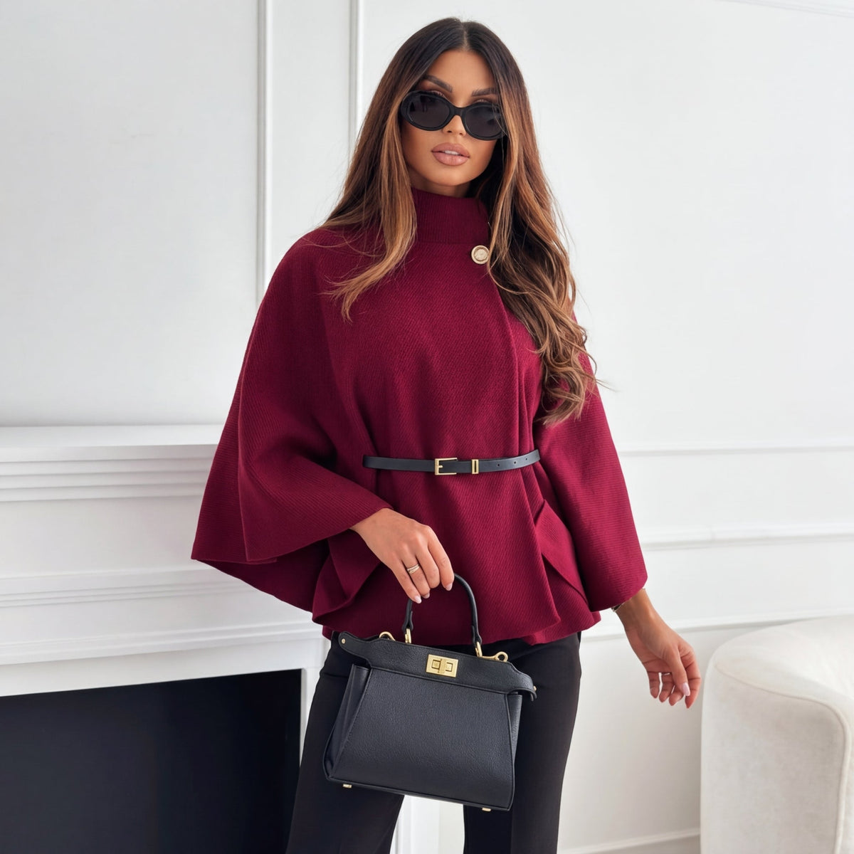 Lorna-Lou Cape Sleeve Belted Sweater