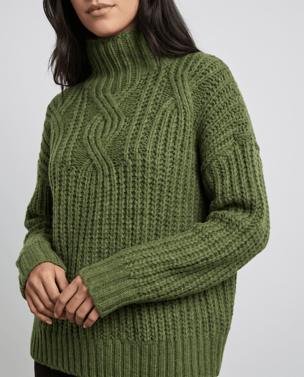 Chunky Cable Knit Sweater – Mock Neck & Relaxed Fit | Amelie
