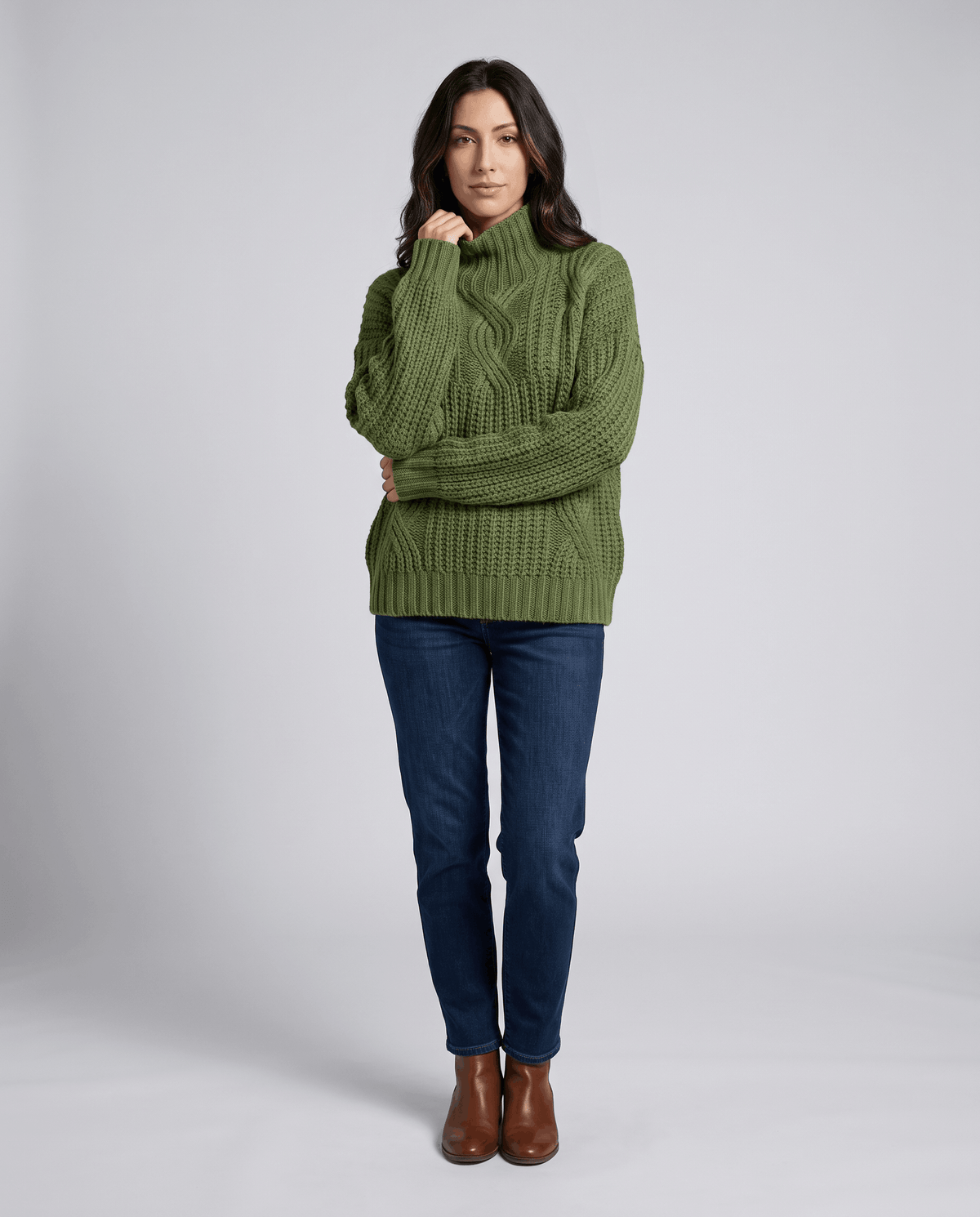 Chunky Cable Knit Sweater – Mock Neck & Relaxed Fit | Amelie