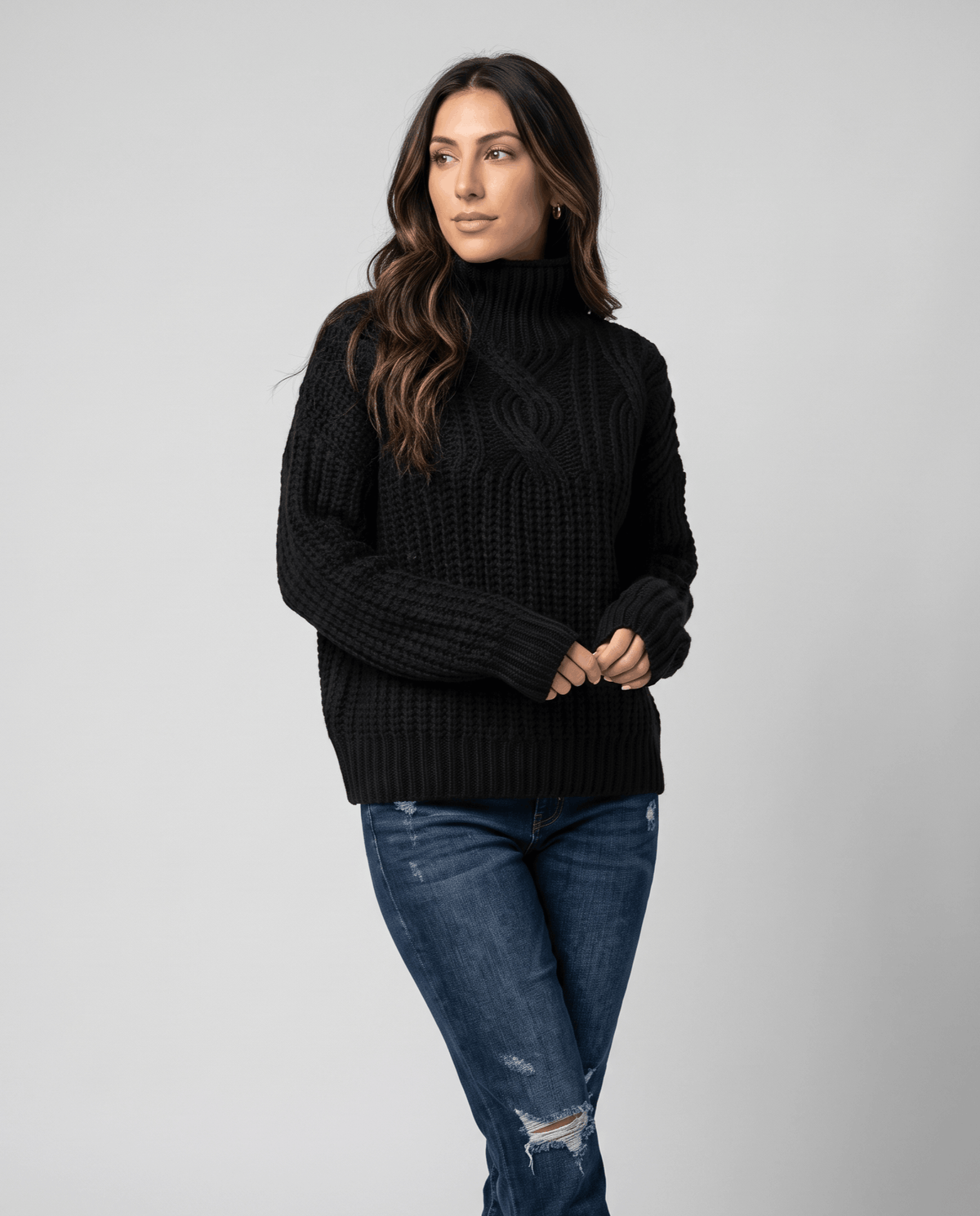 Chunky Cable Knit Sweater – Mock Neck & Relaxed Fit | Amelie