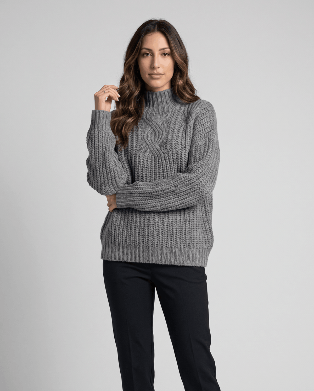 Chunky Cable Knit Sweater – Mock Neck & Relaxed Fit | Amelie