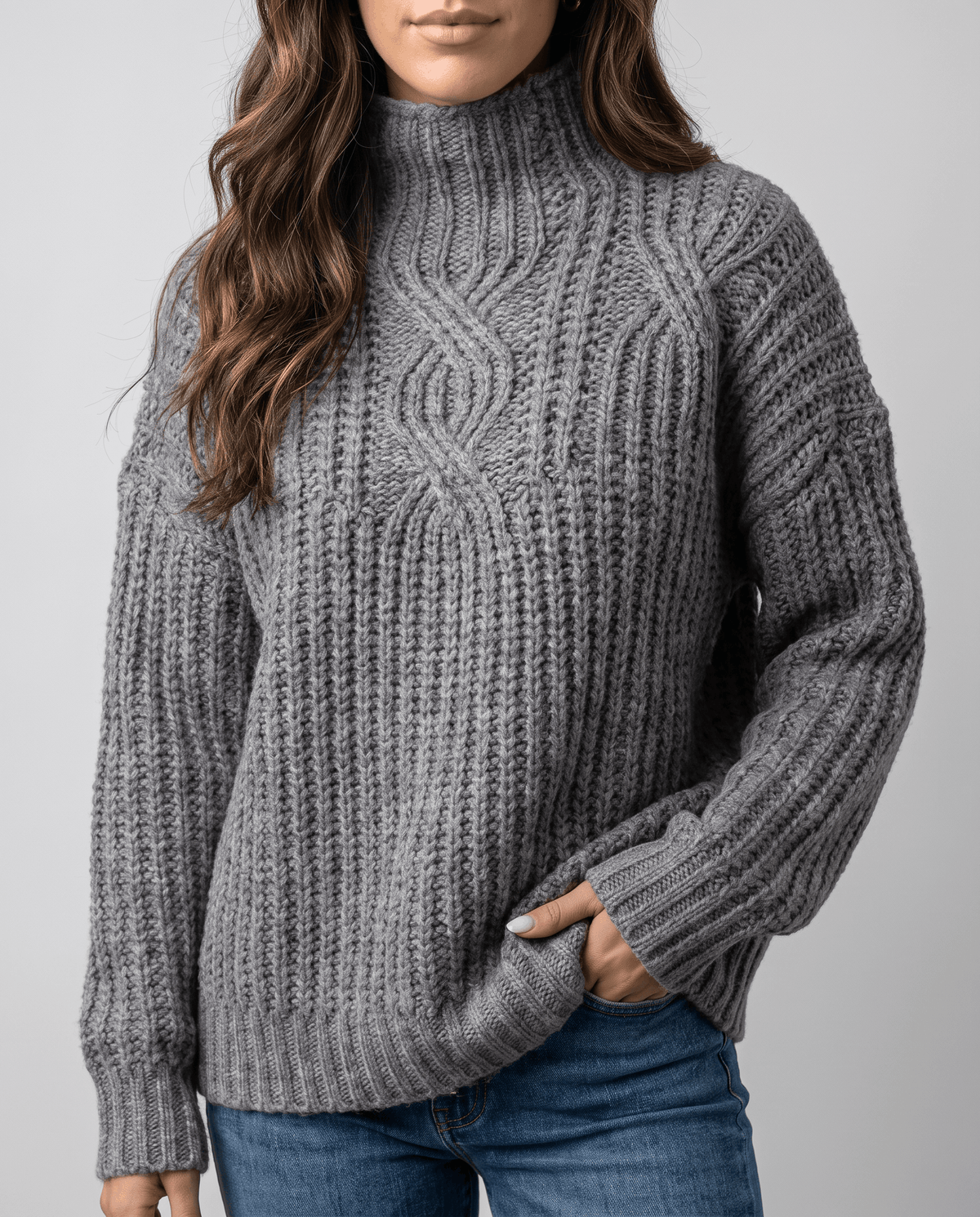 Chunky Cable Knit Sweater – Mock Neck & Relaxed Fit | Amelie