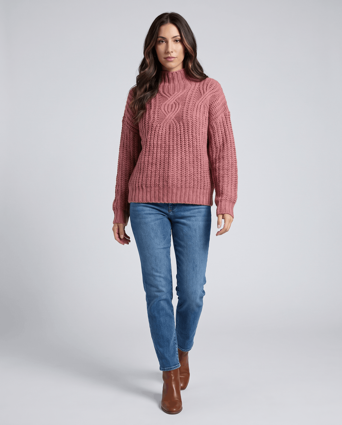 Chunky Cable Knit Sweater – Mock Neck & Relaxed Fit | Amelie