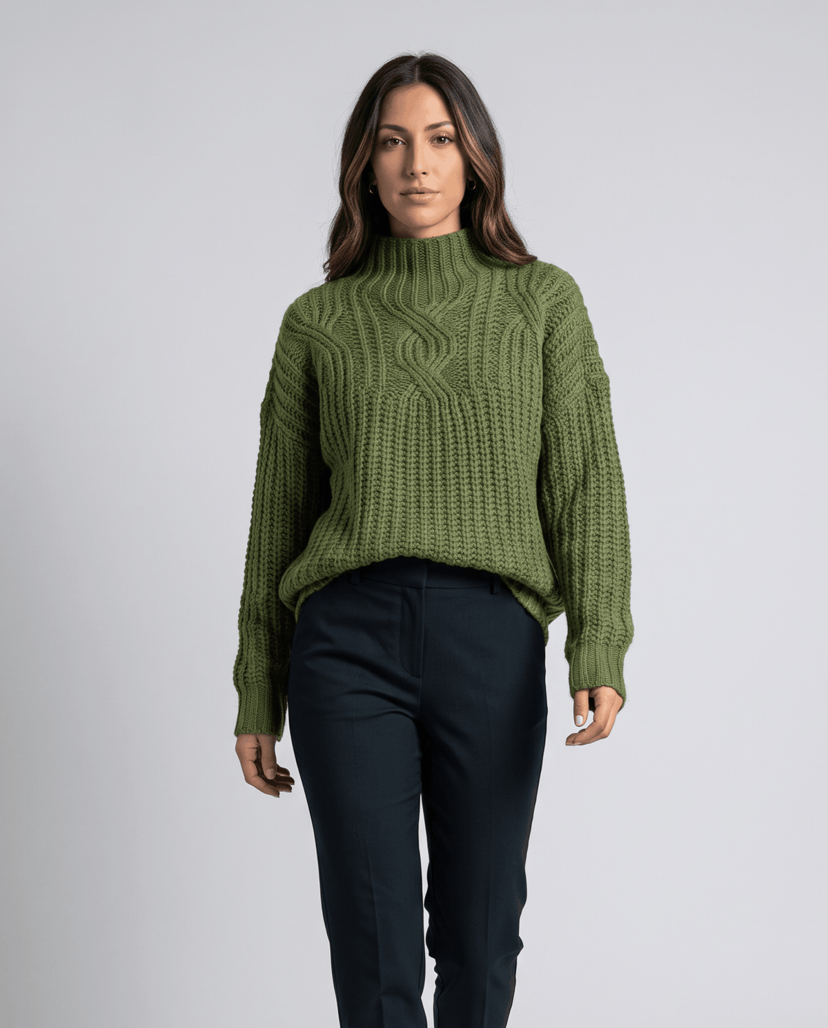 Chunky Cable Knit Sweater – Mock Neck & Relaxed Fit | Amelie