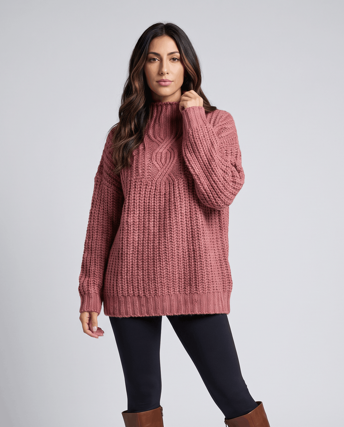 Chunky Cable Knit Sweater – Mock Neck & Relaxed Fit | Amelie