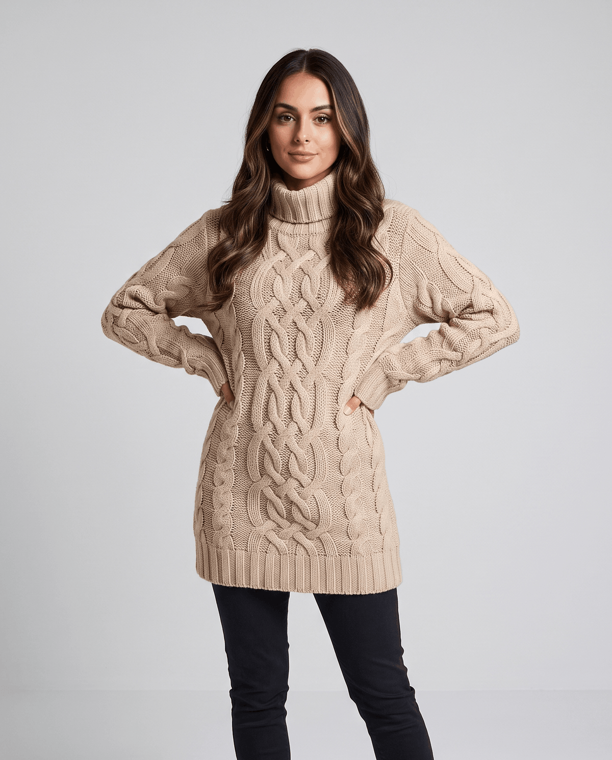 Chunky Cable Knit Sweater – Turtleneck & Ribbed Trim | Freda