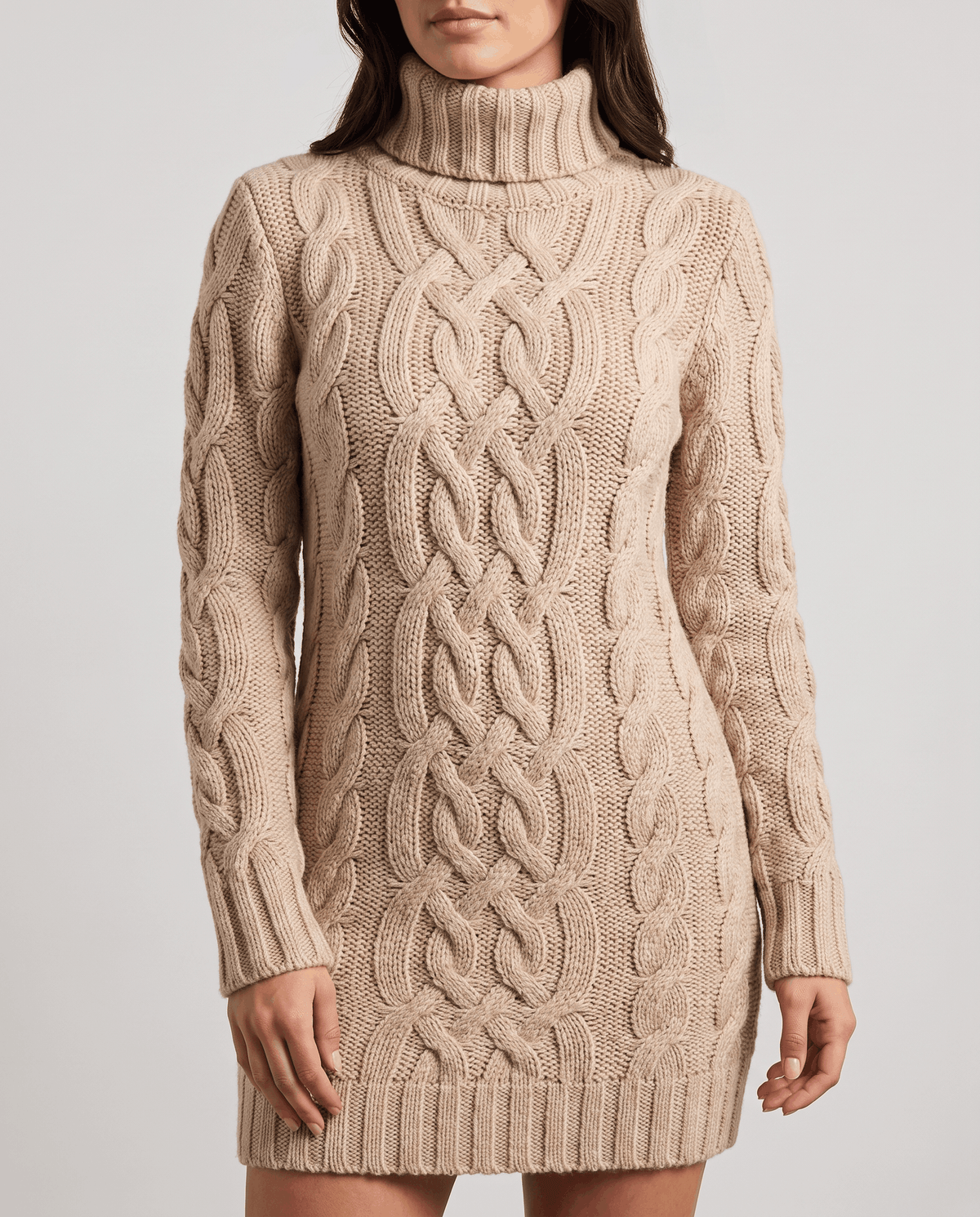 Chunky Cable Knit Sweater – Turtleneck & Ribbed Trim | Freda