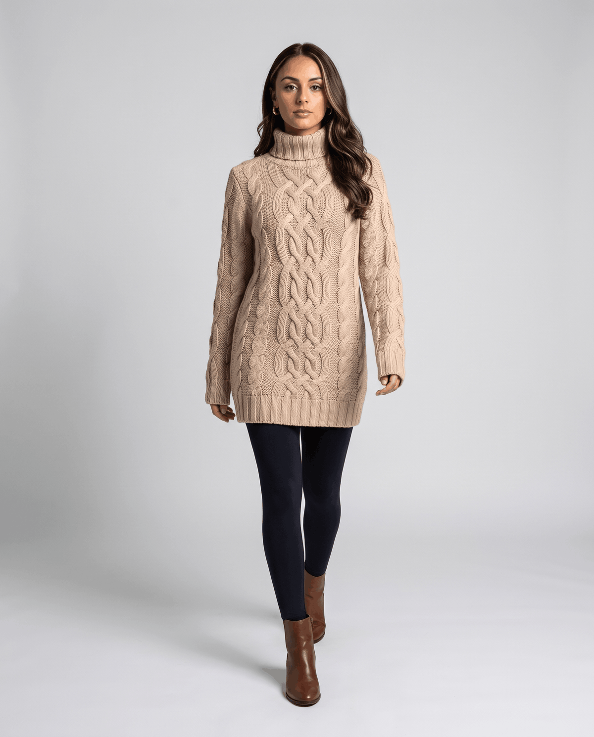 Chunky Cable Knit Sweater – Turtleneck & Ribbed Trim | Freda