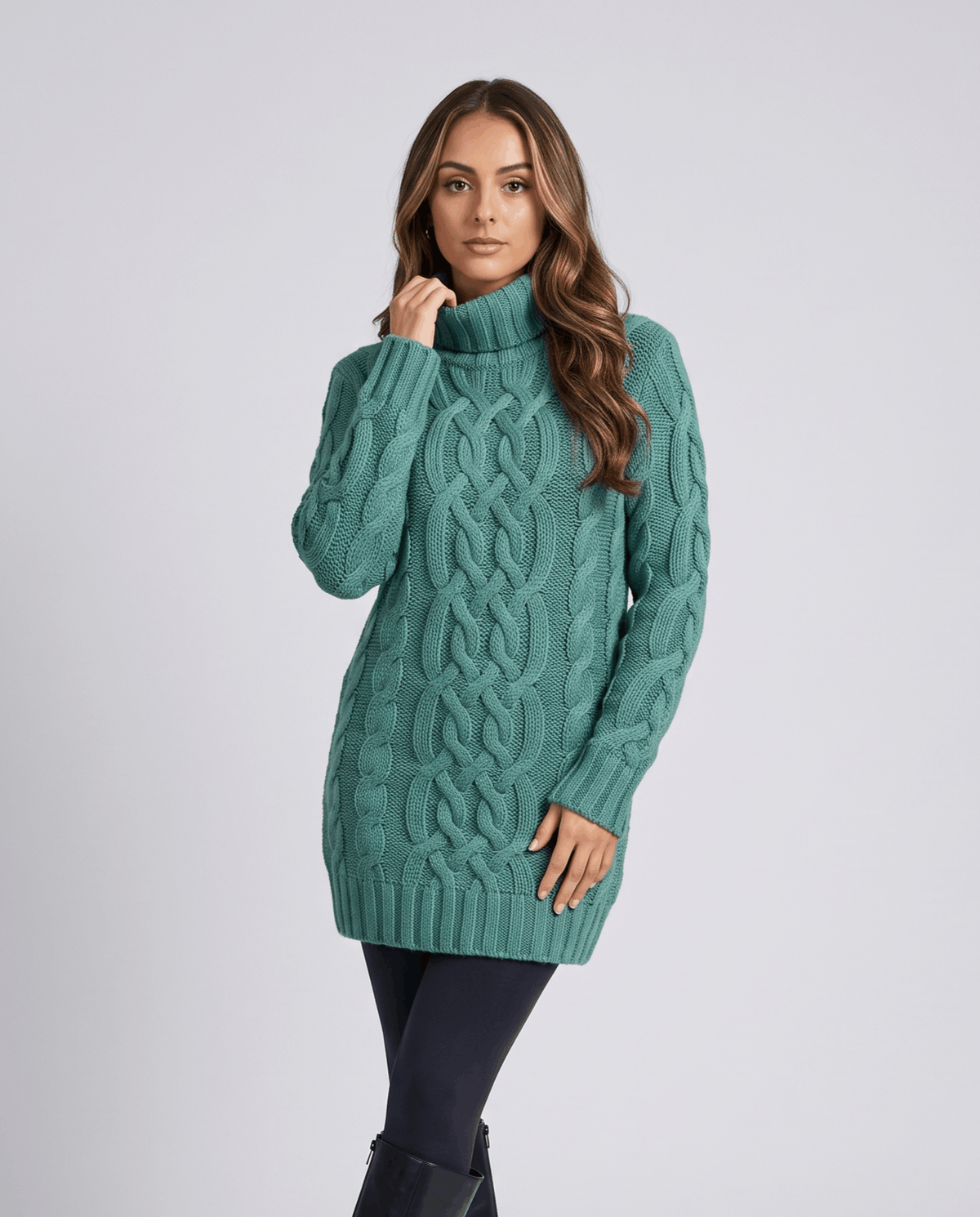 Chunky Cable Knit Sweater – Turtleneck & Ribbed Trim | Freda